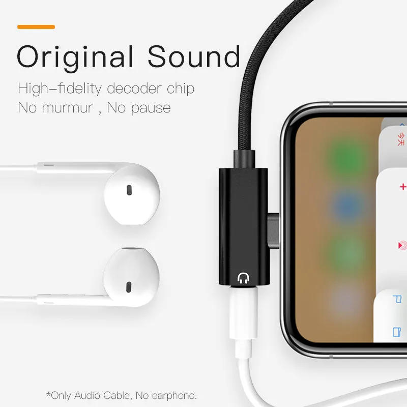 PZOZ usb cable Music Audio Charge 2 in 1 For iphone X 8 7 plus cable fast charging 8pin Jack Earphone Adapter 90 degree Charger