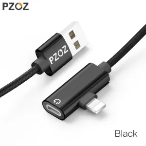 PZOZ usb cable Music Audio Charge 2 in 1 For iphone X 8 7 plus cable fast charging 8pin Jack Earphone Adapter 90 degree Charger