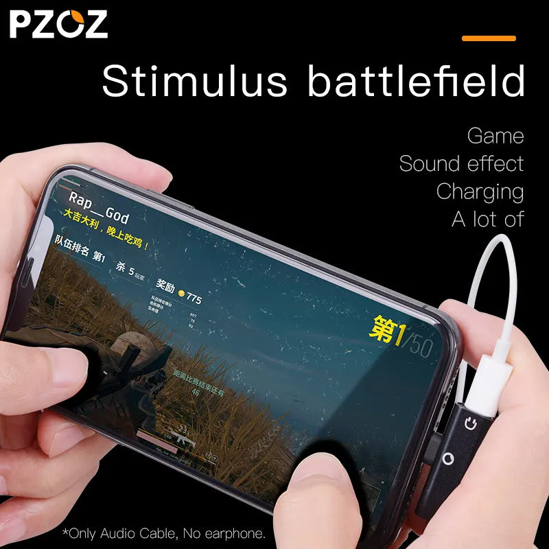 PZOZ usb cable Music Audio Charge 2 in 1 For iphone X 8 7 plus cable fast charging 8pin Jack Earphone Adapter 90 degree Charger