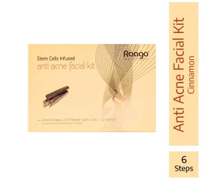 Raaga Professional Stem Cells Infused Anti Acne 6 Step Facial Kit | Cinnamon, Green Grapes, Chilli Pepper Stem Cells | Fights Inflammation | All Skin Types (61 gm)