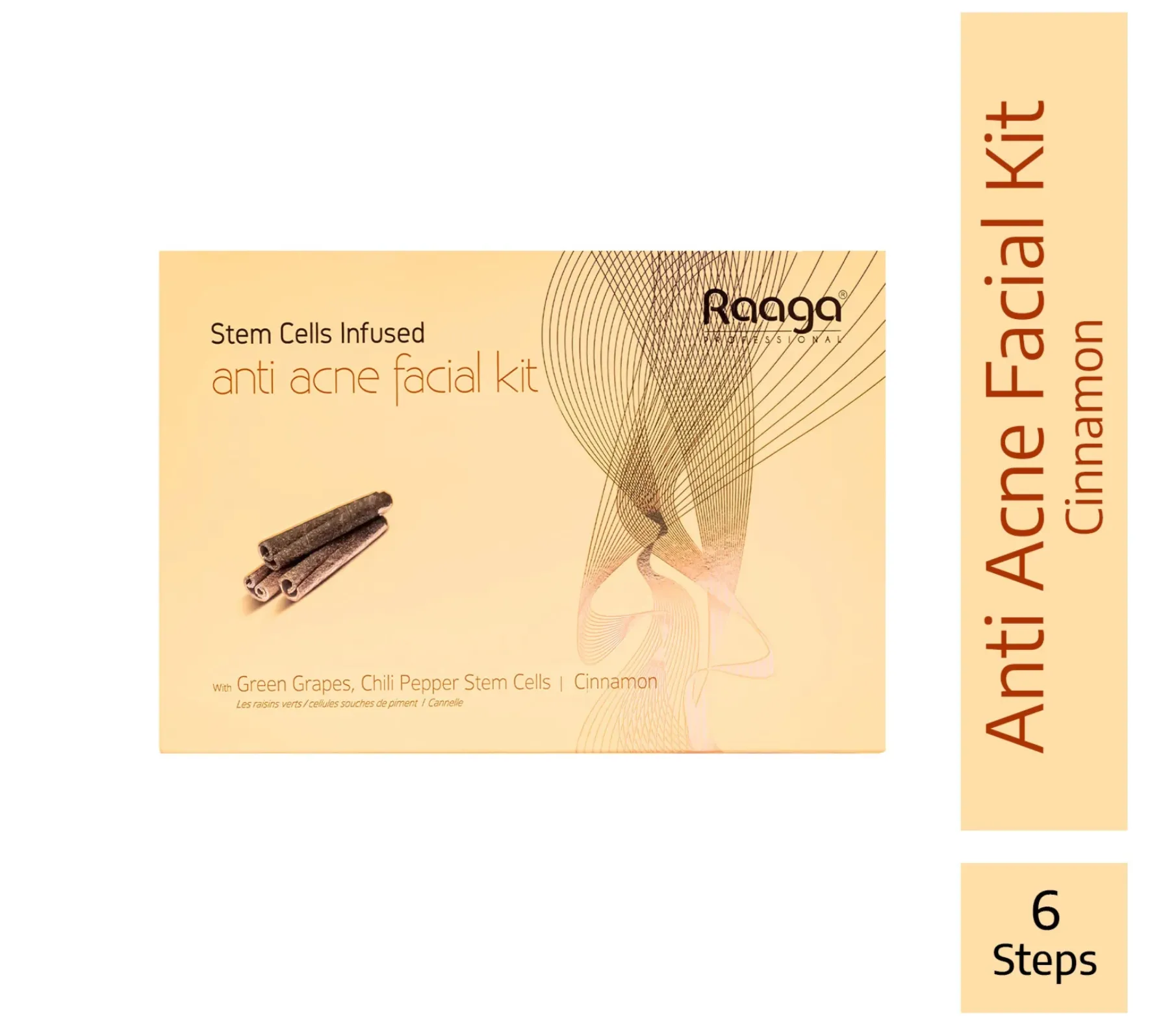 Raaga Professional Stem Cells Infused Anti Acne 6 Step Facial Kit | Cinnamon, Green Grapes, Chilli Pepper Stem Cells | Fights Inflammation | All Skin Types (61 gm)