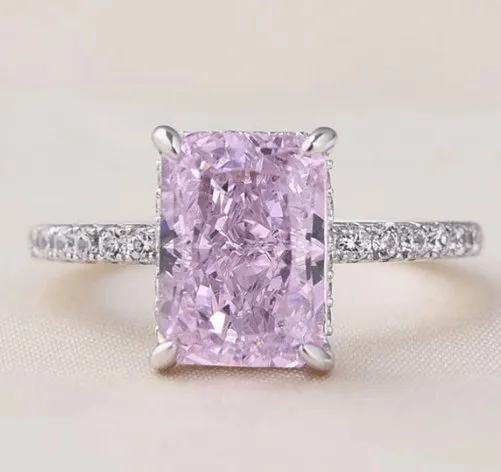 Radiant Cut Elegant Pink Stone Wedding Ring Set