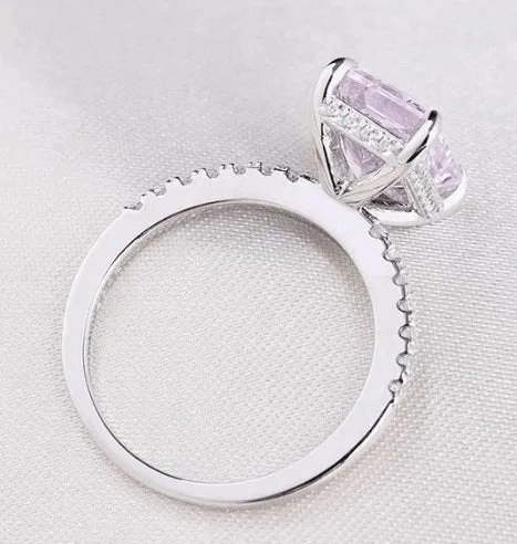 Radiant Cut Elegant Pink Stone Wedding Ring Set