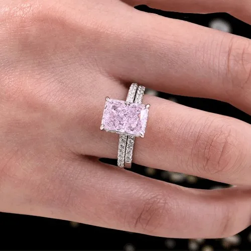 Radiant Cut Elegant Pink Stone Wedding Ring Set