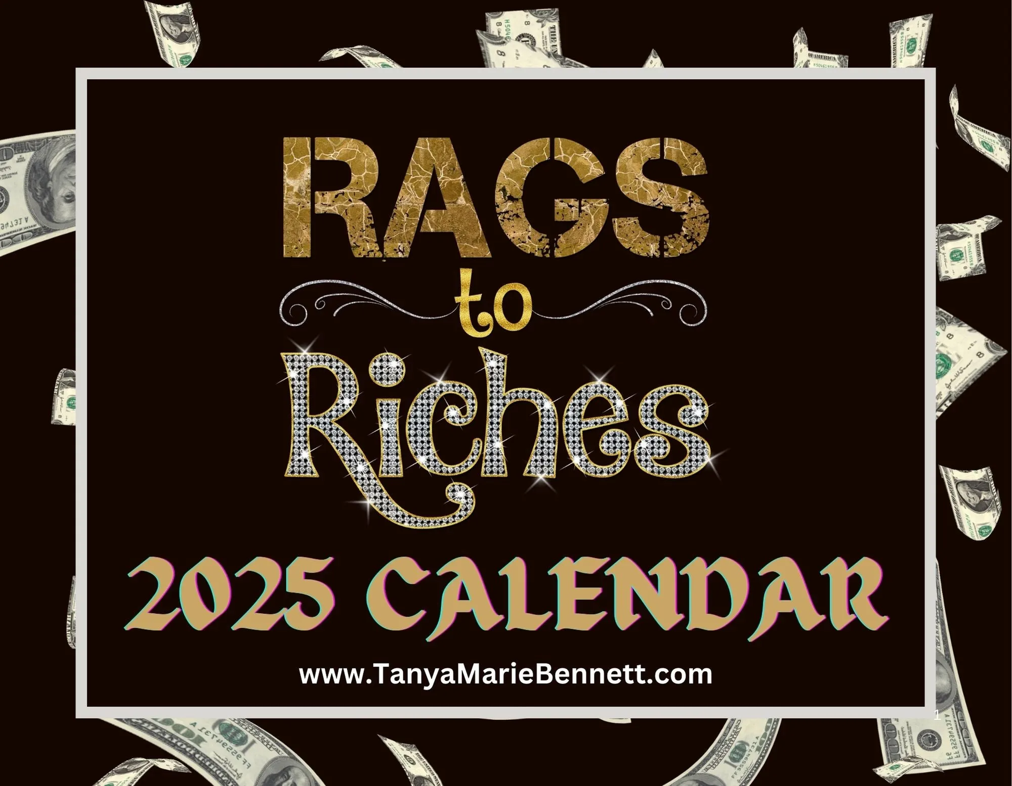 Rags to Riches 2025 Calendar Printable Planner, Digital Calendar 2025, Wall Calendar PDF Editable Calendar, Monthly Planner, Digital Planner