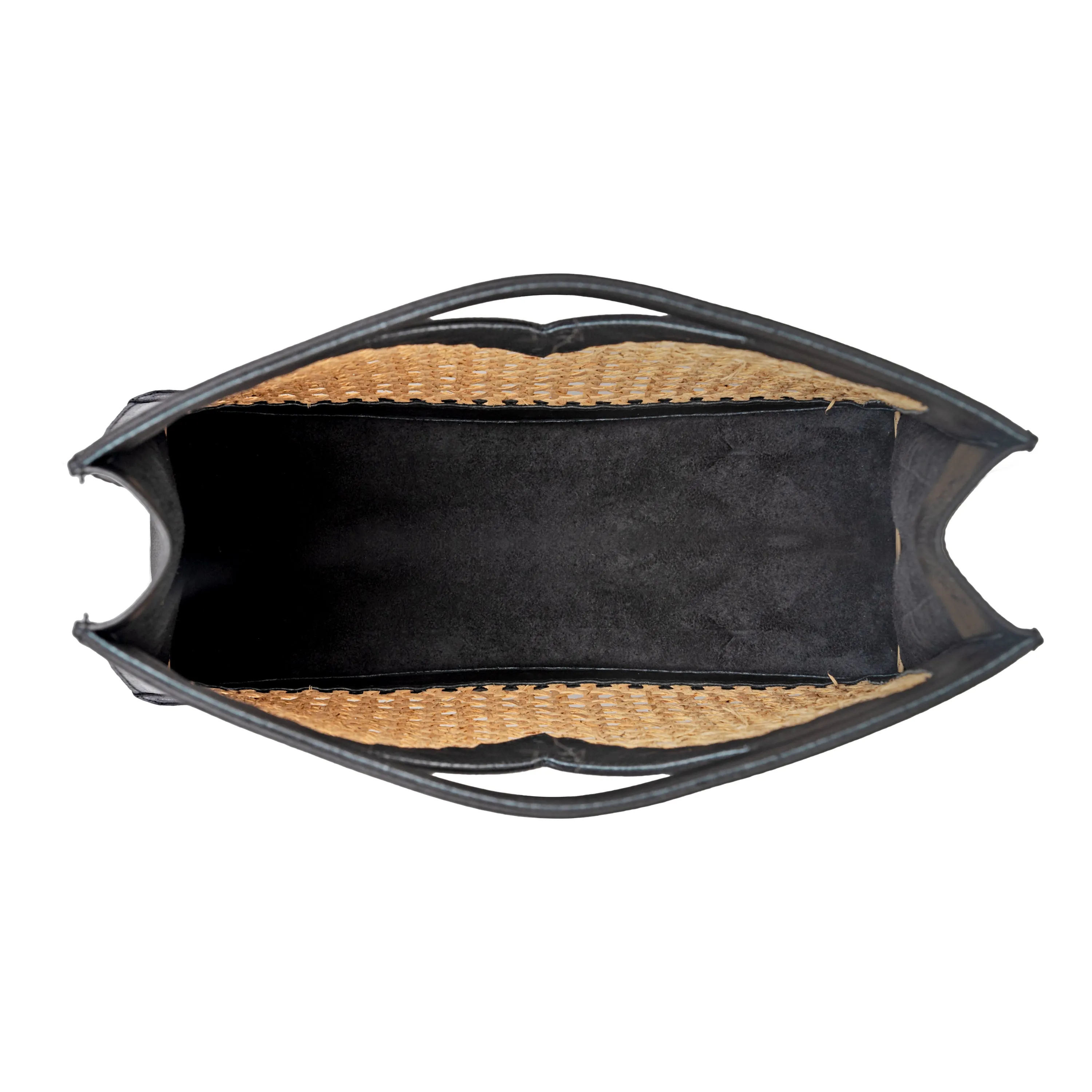 Rattan Cane Leather Trim Top Handle Bag