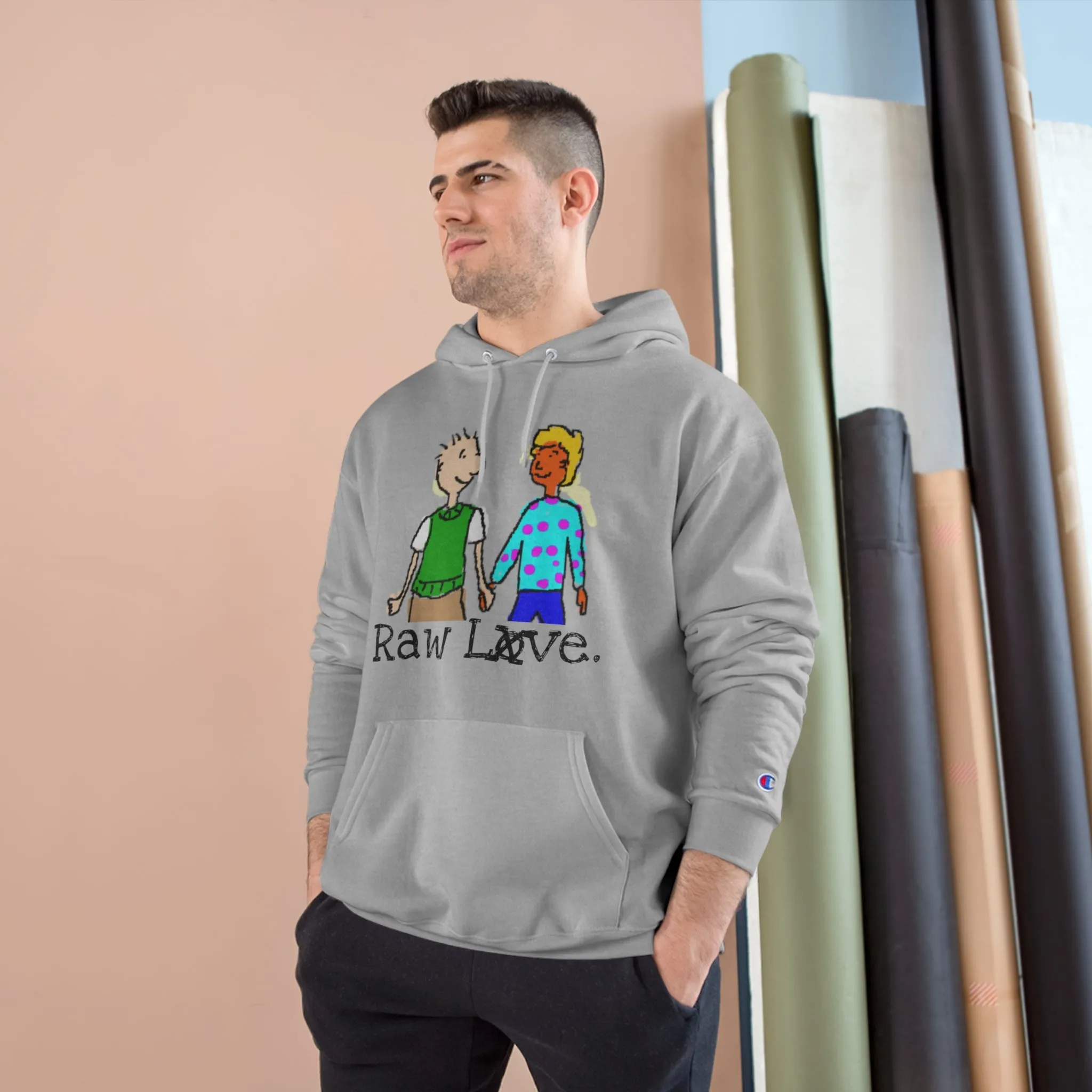 raw sushi "RAW LOVE" Champion Hoodie light grey