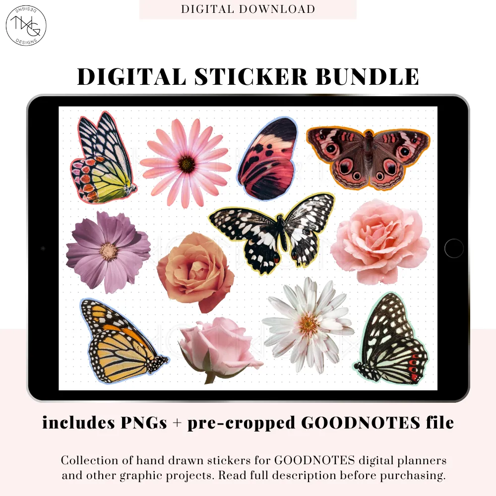 Real Florals   Butterflies - Digital Planner Sticker Bundle