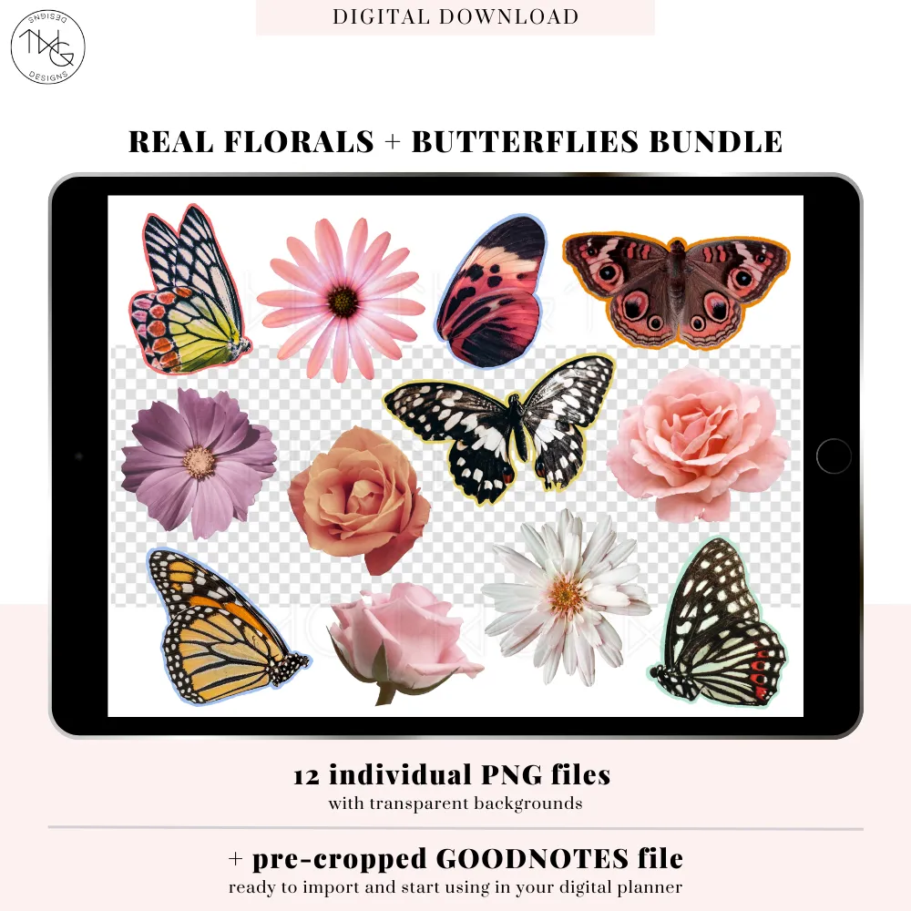 Real Florals   Butterflies - Digital Planner Sticker Bundle
