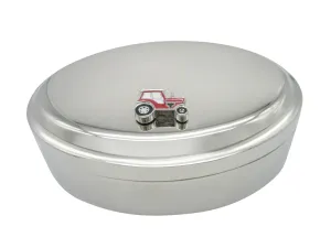 Red Classic Farm Tractor Pendant Oval Trinket Jewelry Box