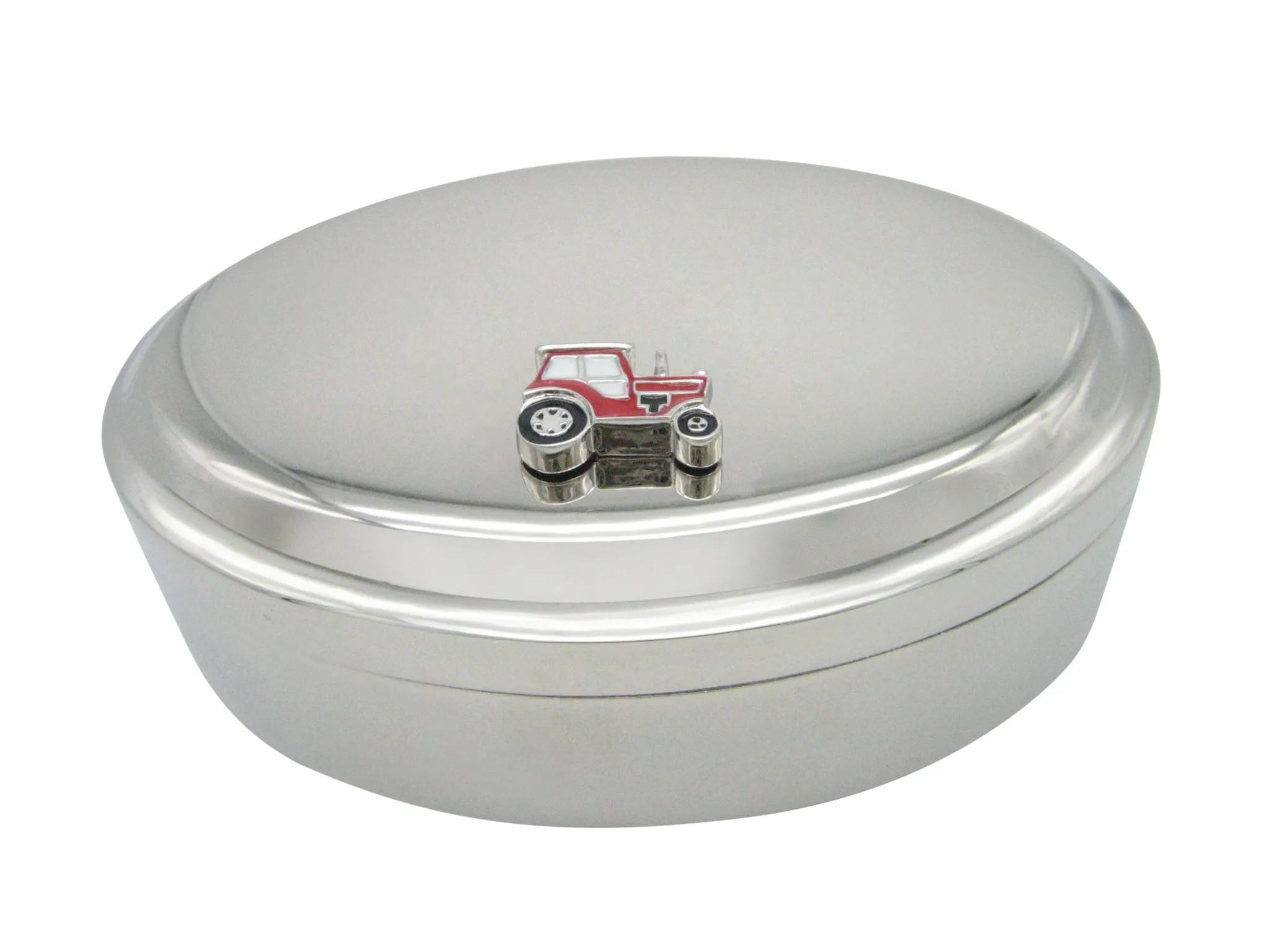 Red Classic Farm Tractor Pendant Oval Trinket Jewelry Box