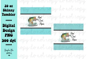 Reel Cool Papa 20 oz Skinny Tumbler Wrap Digital Download - 2 color version