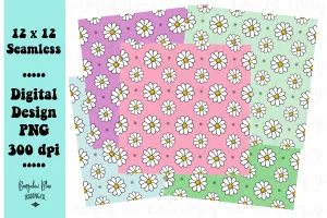 Retro Daisy Seamless Pattern Bundle - Digital Download