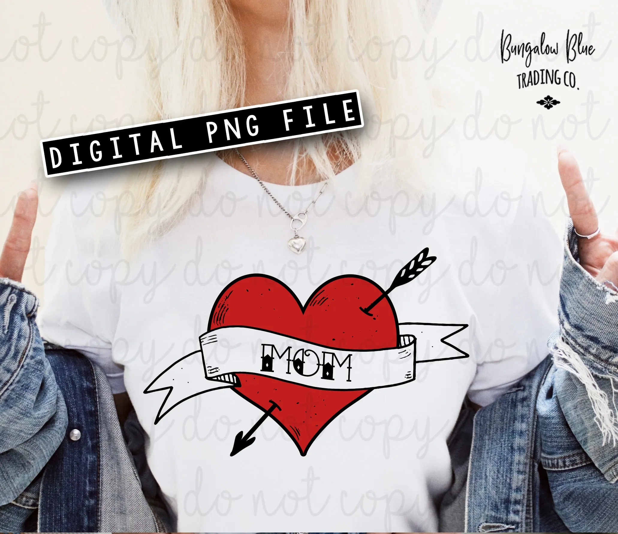 Retro Mom Tattoo Heart Distressed Version- Digital Download