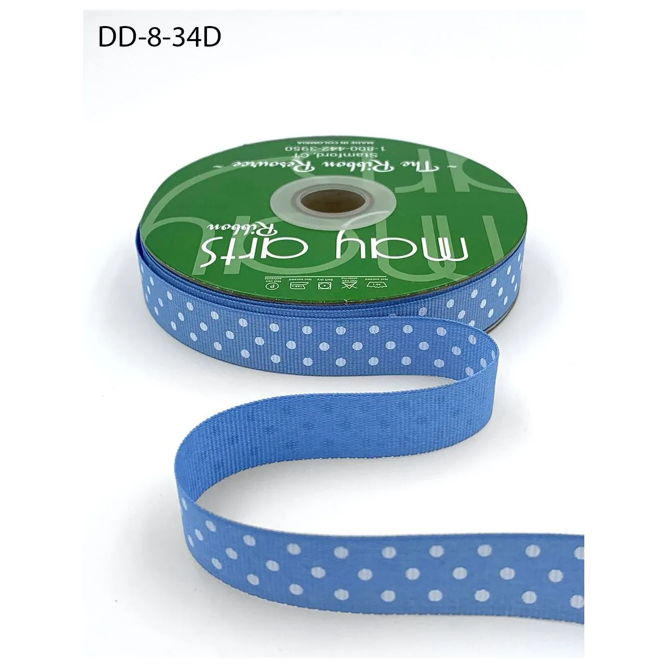 Ribbon - 5/8 Inch Grosgrain Printed Dots Ribbon with Woven Edge - Light Blue/White Dots