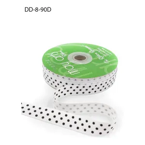 Ribbon - 5/8 Inch Grosgrain Printed Dots Ribbon with Woven Edge - White/Black Dots