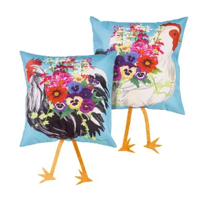 Rooster & Chicken Dangling Legs 18" Interchangeable Pillow Cover,4plc537bl