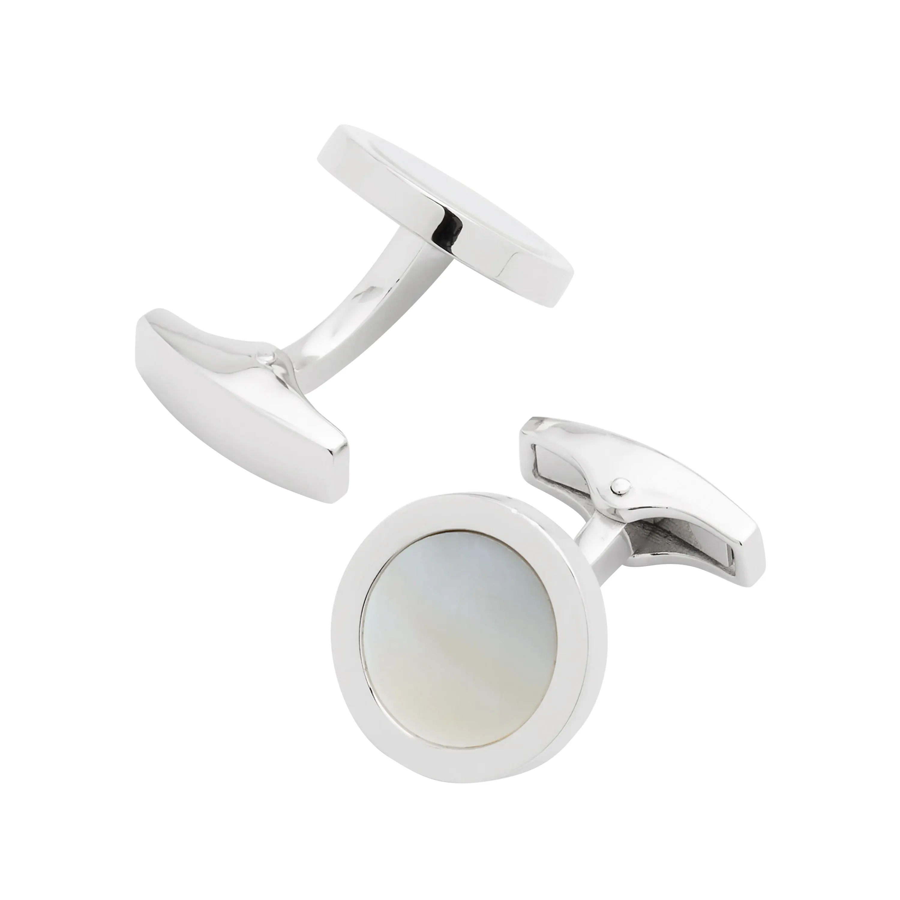 Round Mother of Pearl Inlay Sterling Cufflinks