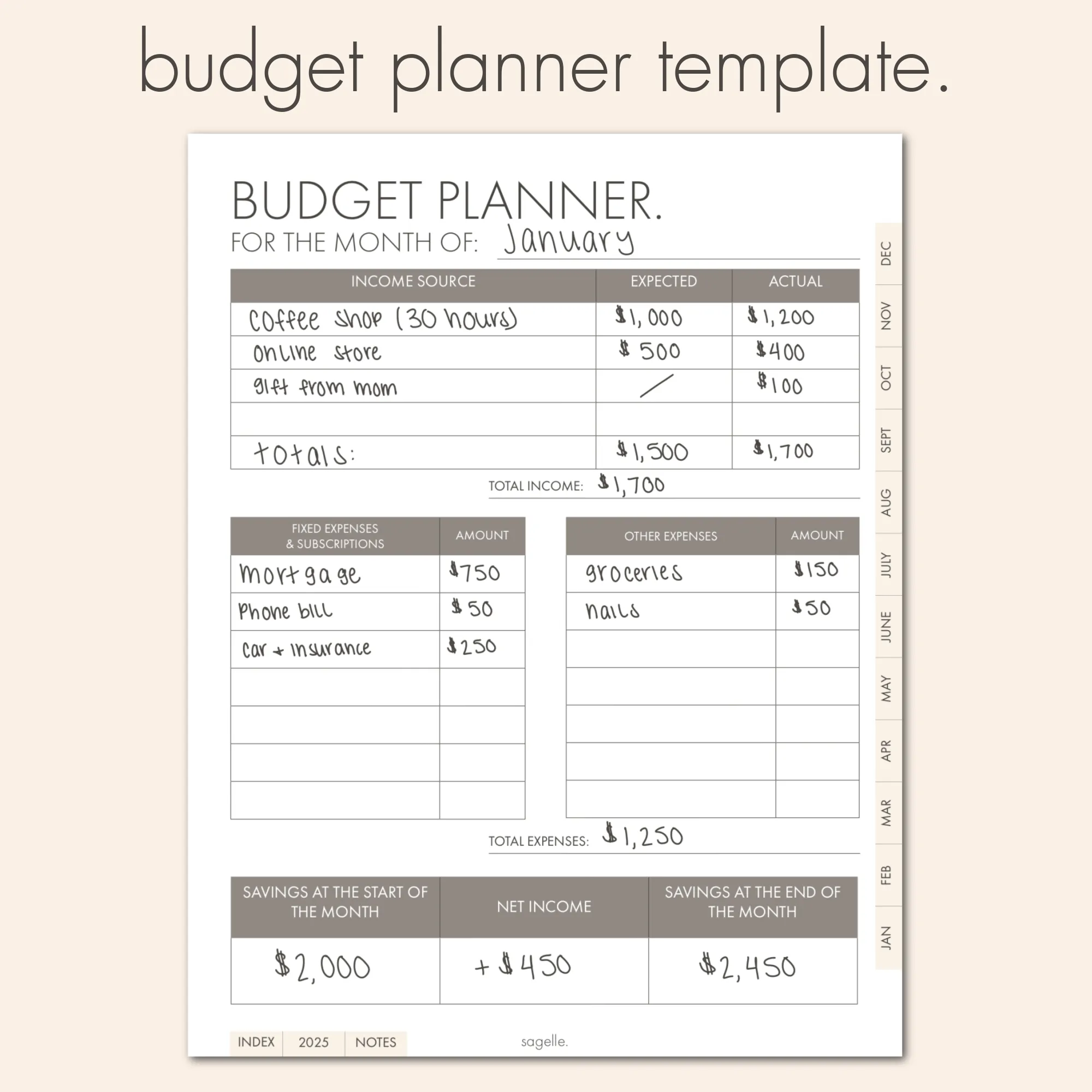 sagelle planner 2025.