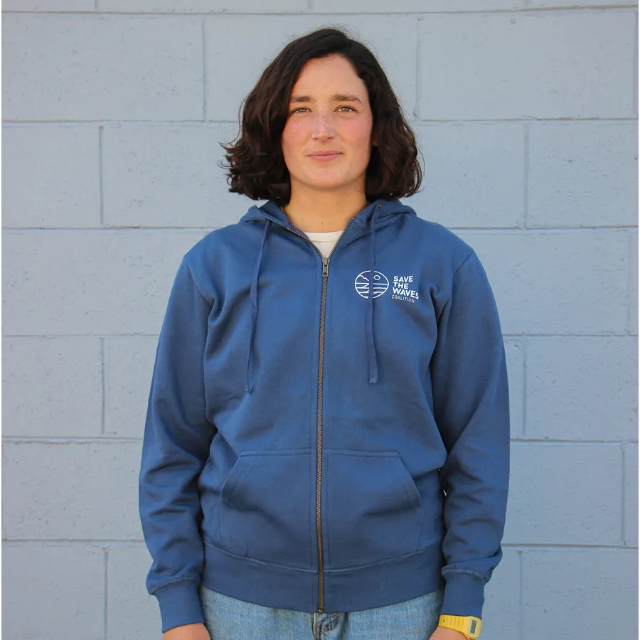 Save The Waves Unisex Zip Navy Hoodie
