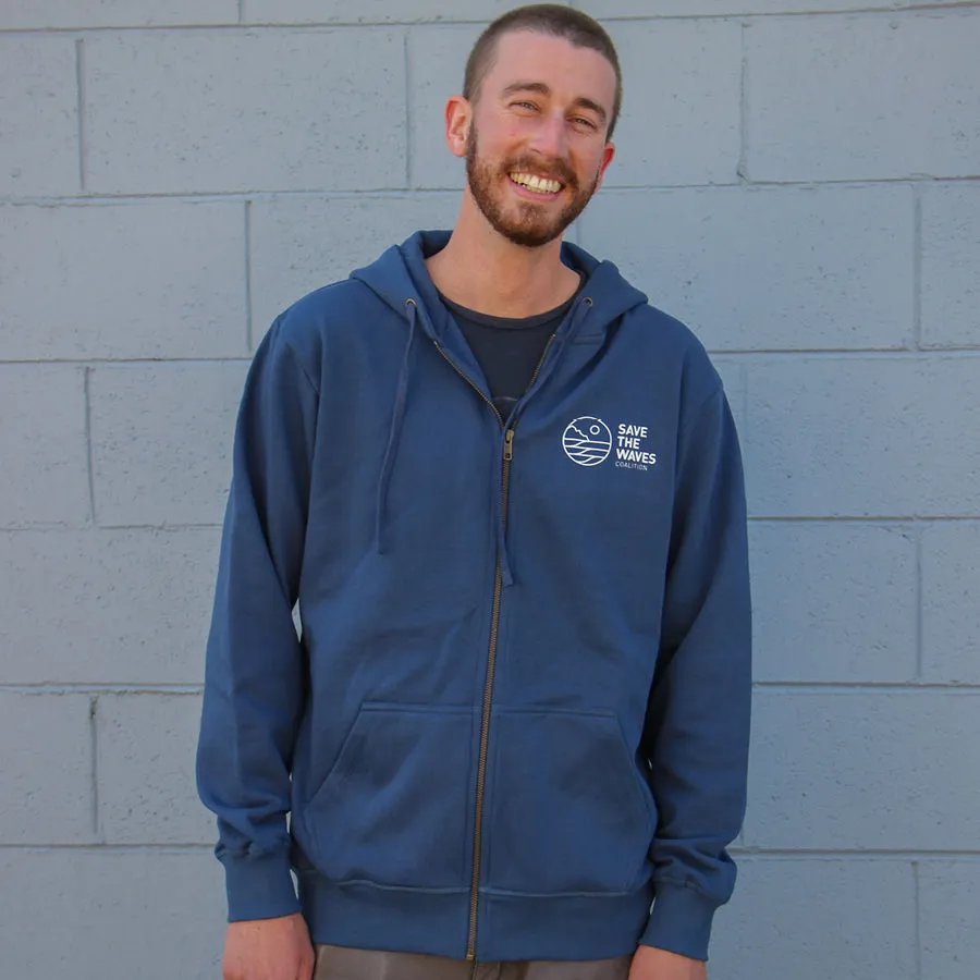 Save The Waves Unisex Zip Navy Hoodie