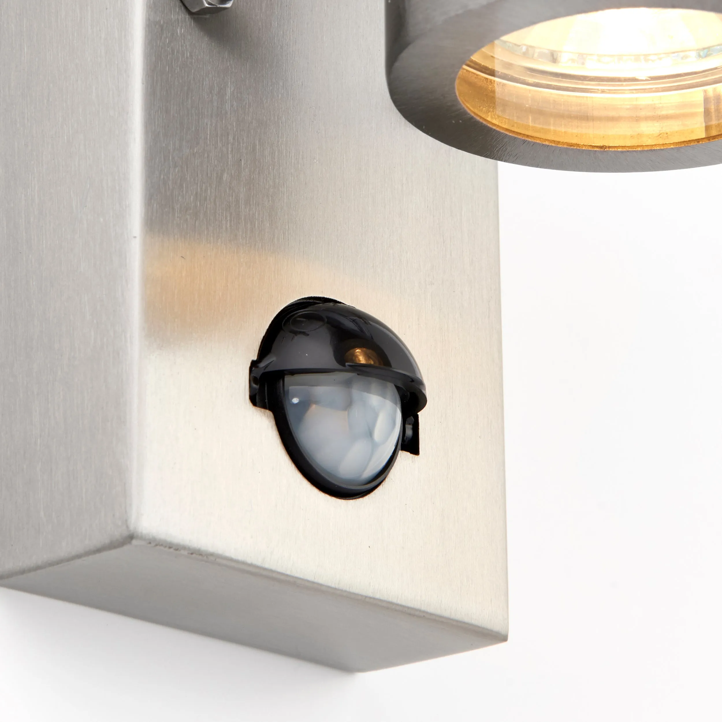 Saxby 75430 Palin PIR 2lt wall IP44 7W Brushed stainless steel & clear glass 2 x 7W LED GU10 (Required)