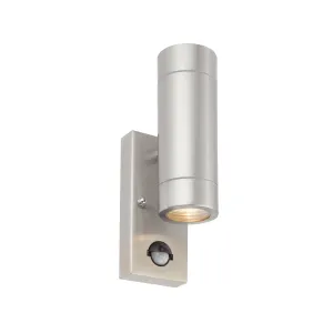 Saxby 75430 Palin PIR 2lt wall IP44 7W Brushed stainless steel & clear glass 2 x 7W LED GU10 (Required)