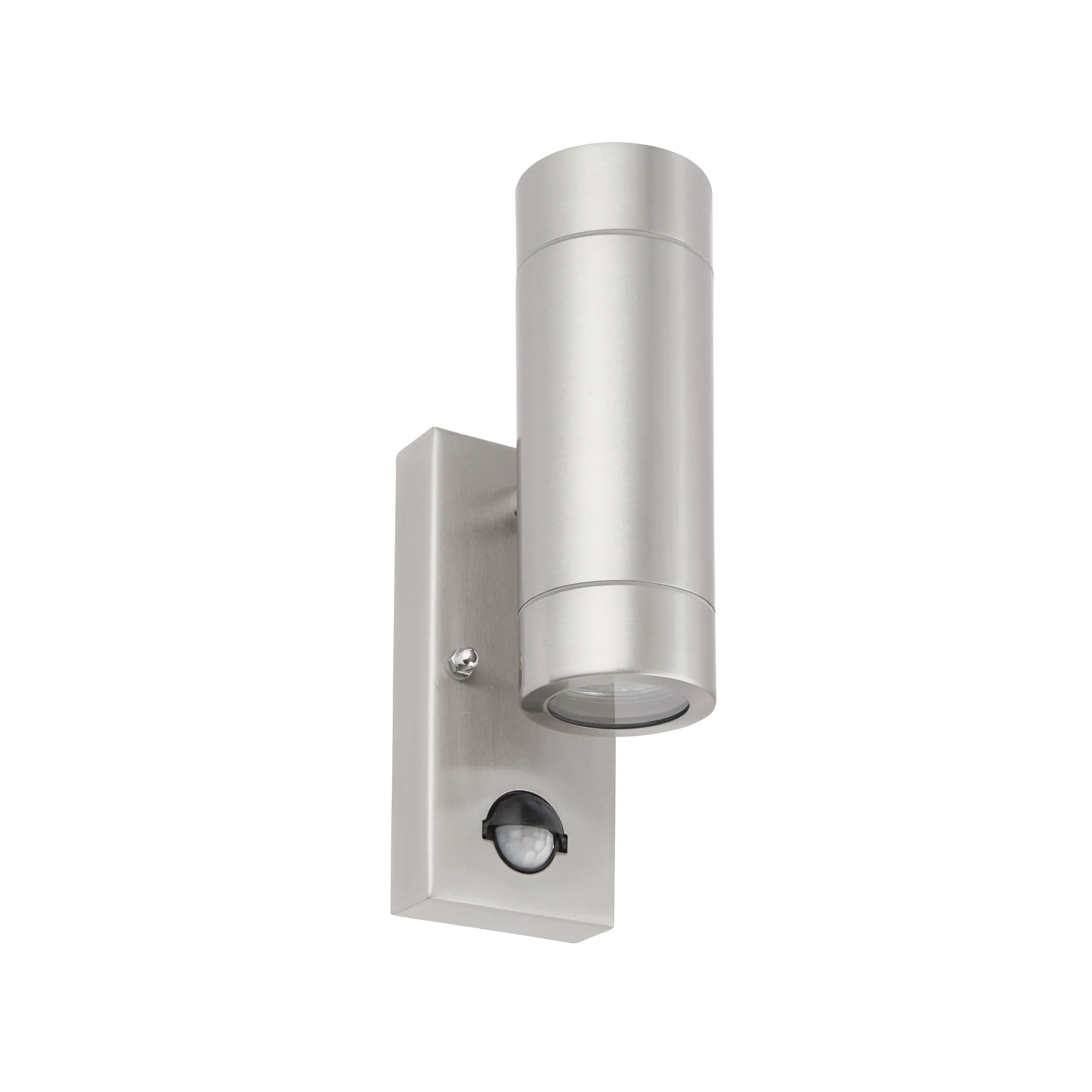 Saxby 75430 Palin PIR 2lt wall IP44 7W Brushed stainless steel & clear glass 2 x 7W LED GU10 (Required)