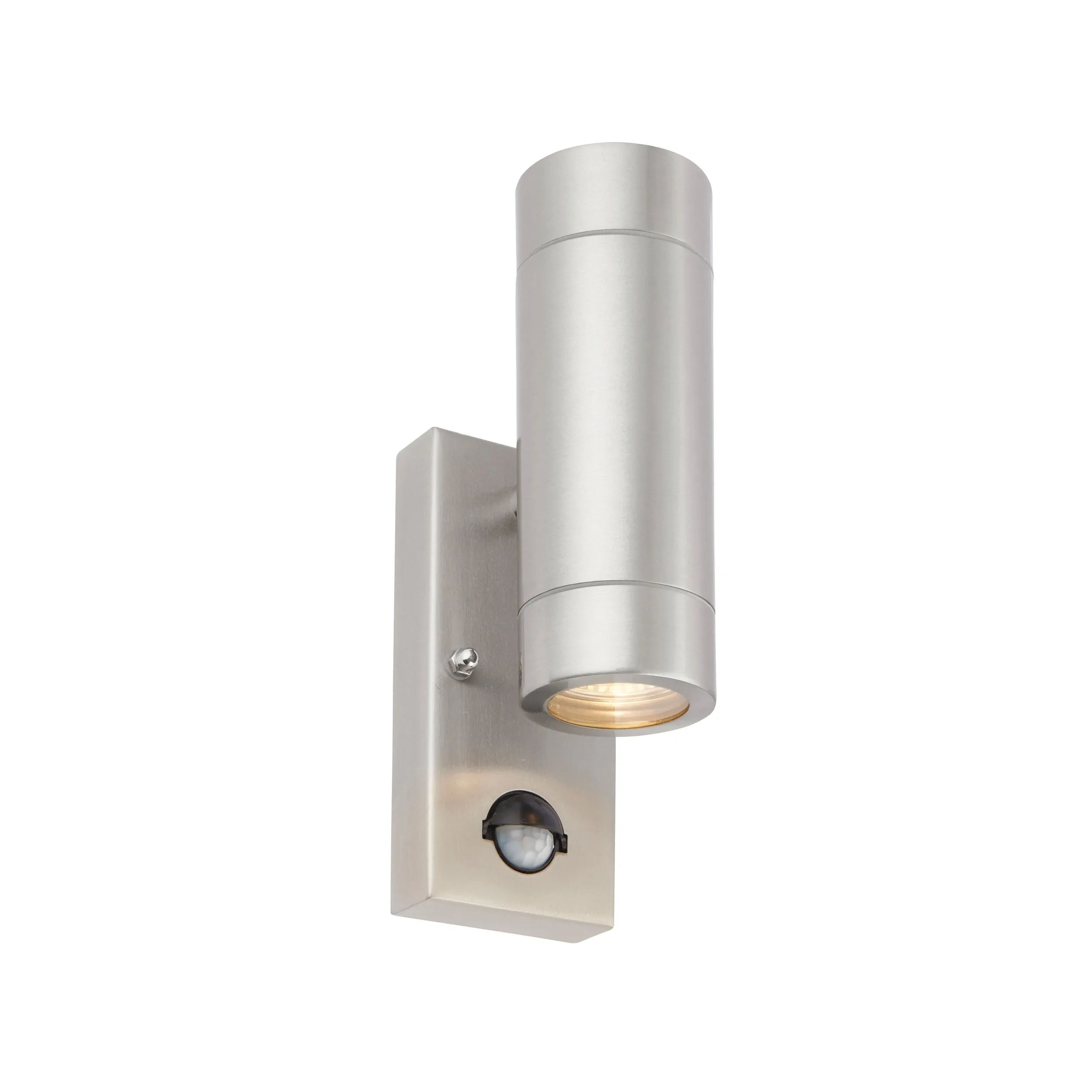 Saxby 75430 Palin PIR 2lt wall IP44 7W Brushed stainless steel & clear glass 2 x 7W LED GU10 (Required)