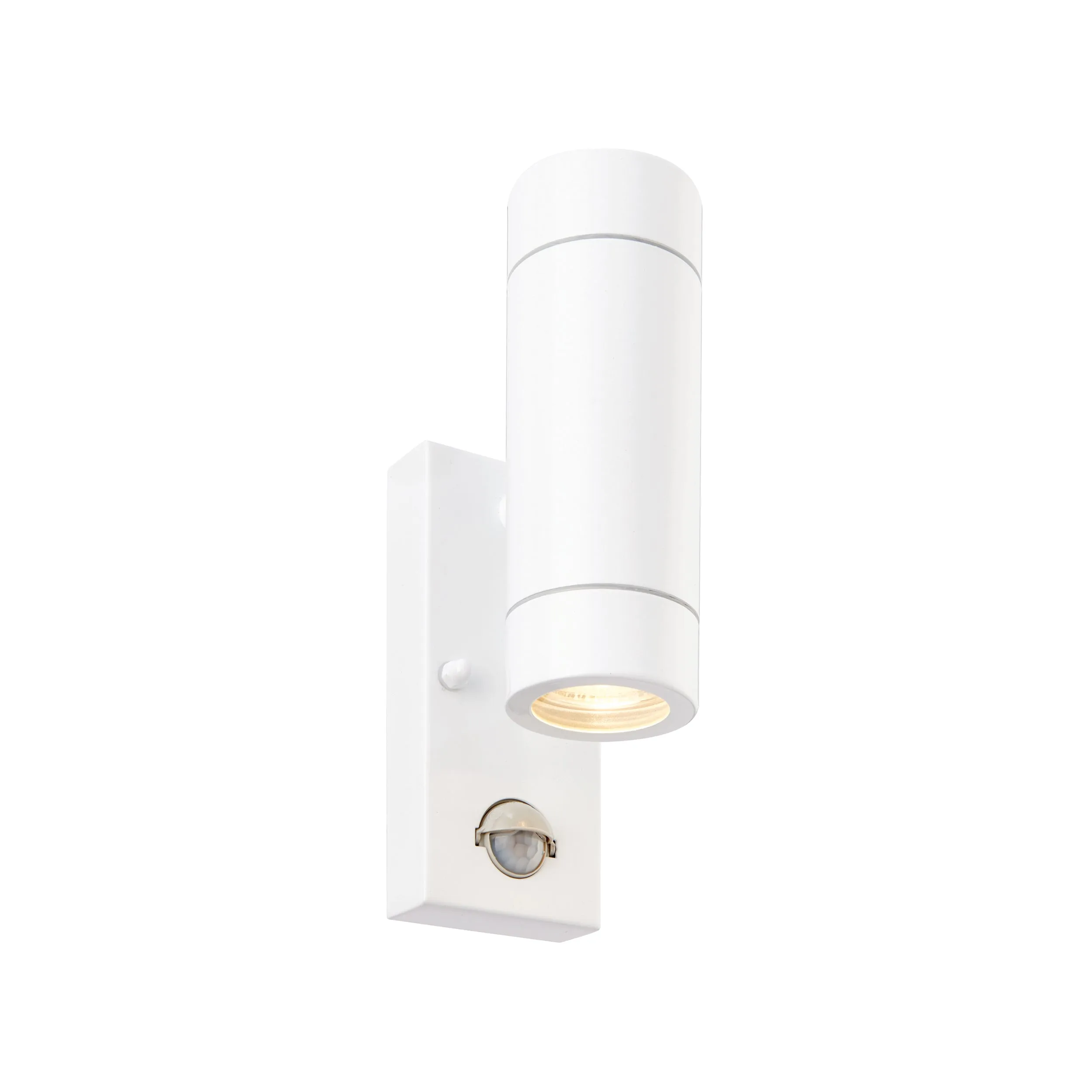 Saxby 75440 Palin PIR 2lt wall IP44 7W Gloss white paint & clear glass 2 x 7W LED GU10 (Required)