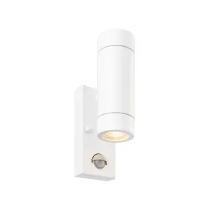 Saxby 75440 Palin PIR 2lt wall IP44 7W Gloss white paint & clear glass 2 x 7W LED GU10 (Required)