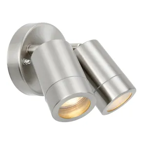 Saxby 75449 Palin 2lt spot wall IP44 7W Brushed stainless steel & clear glass 2 x 7W LED GU10 (Required)