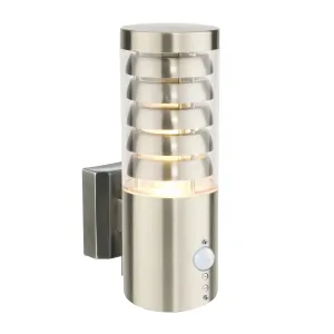 Saxby 92532 Tango wall PIR IP44 8W Brushed stainless steel & clear pc 8W LED E27 Cool White (Required)