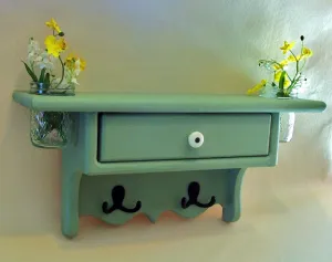 Shelf with Drawer - Jar Vases - Coat Hooks - Coat Rack - Painted Wood
