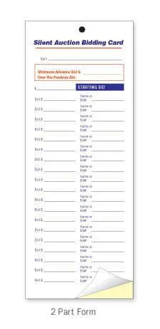 Silent Auction Bidding Slip (Size is 4-1/4" x 11") 1 or 2-Part