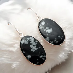 Snowflake Obsidian Solid 925 Sterling Silver Earrings