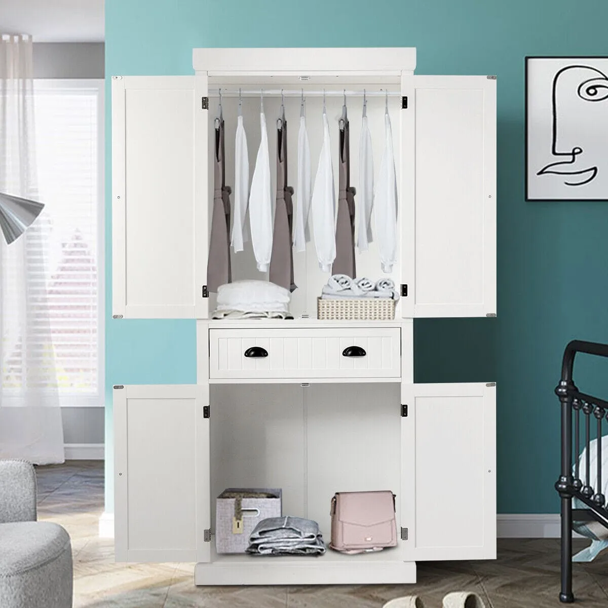 Spacious Wooden Freestanding Kitchen Storage Pantry Closet Cabinet
