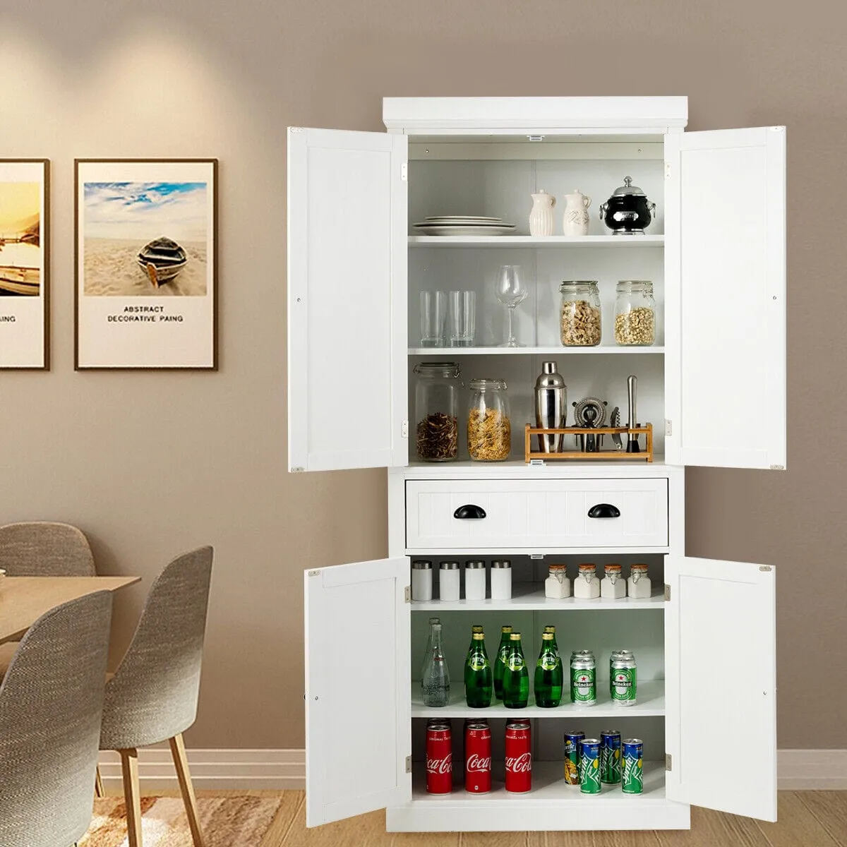 Spacious Wooden Freestanding Kitchen Storage Pantry Closet Cabinet