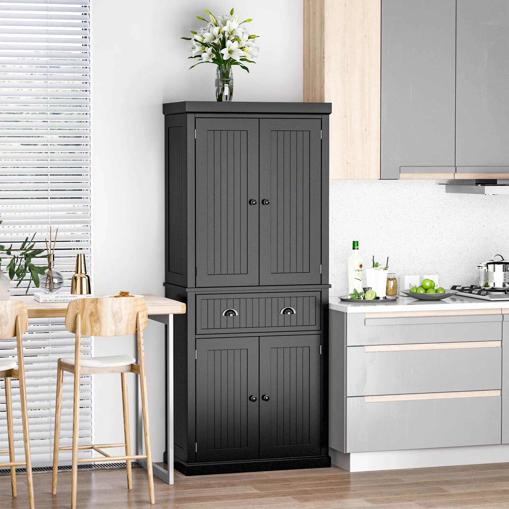 Spacious Wooden Freestanding Kitchen Storage Pantry Closet Cabinet