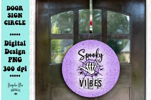 Spooky Vibes Halloween Round Sign Digital Design