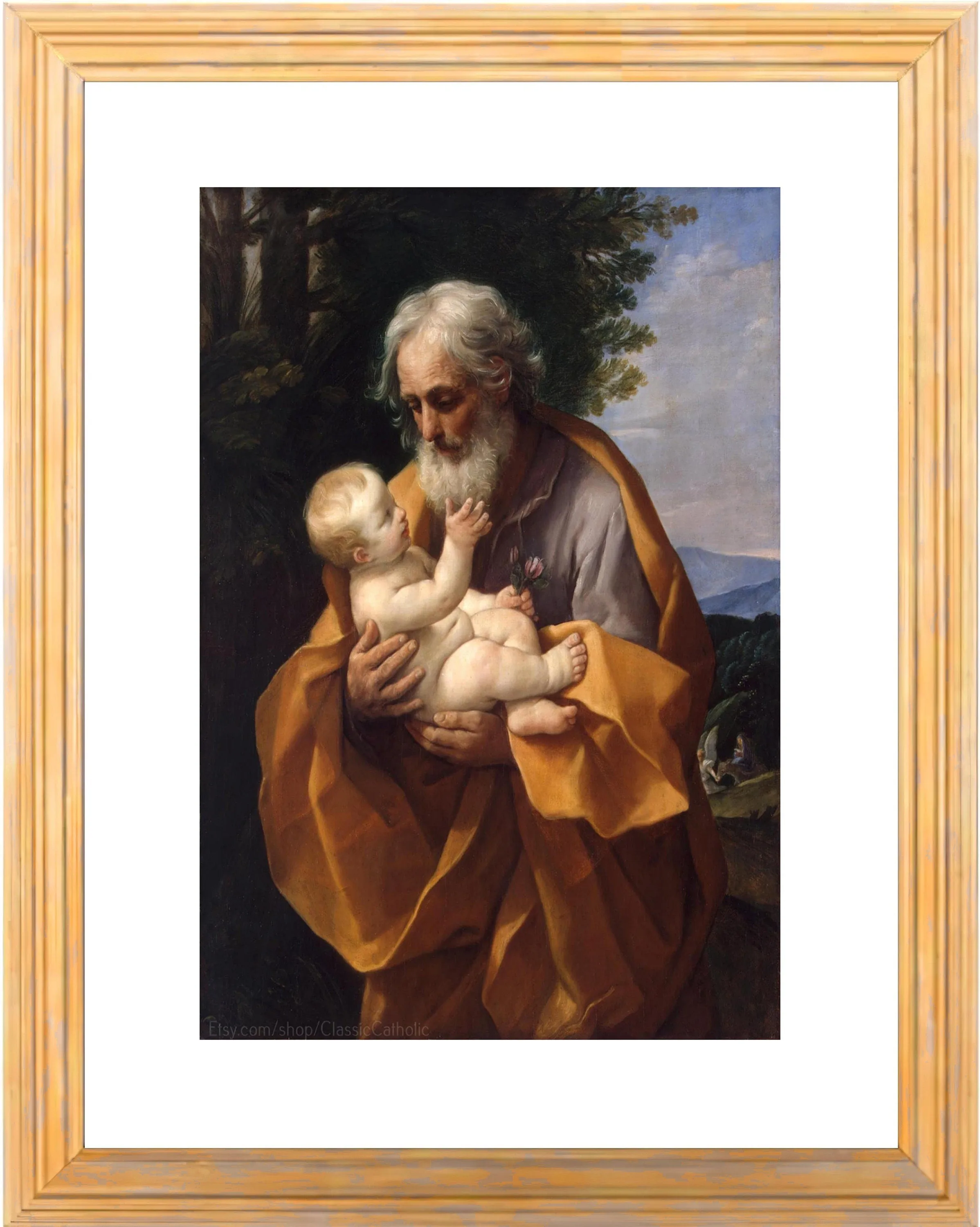 St Joseph with the Christ Child in His Arms– 3 sizes – by Guido Reni – Catholic Art Print – Archival Quality