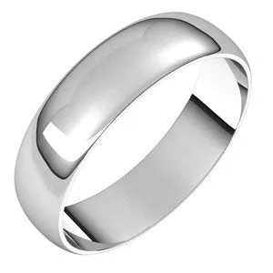Sterling Silver 5 mm Half Round Ultra-Light Band Size 8