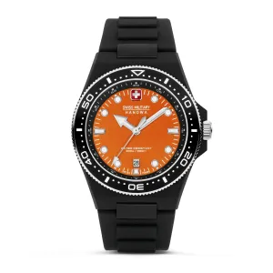 Swiss Military By Hanova Men's Stainless Steel Case Leather ORANGE Dial Watch