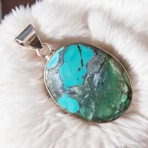 Tibetan Turquoise Solid 925 Sterling Silver Pendant