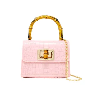 TINY CROCODILE JELLY BAMBOO HANDLE BAG PINK