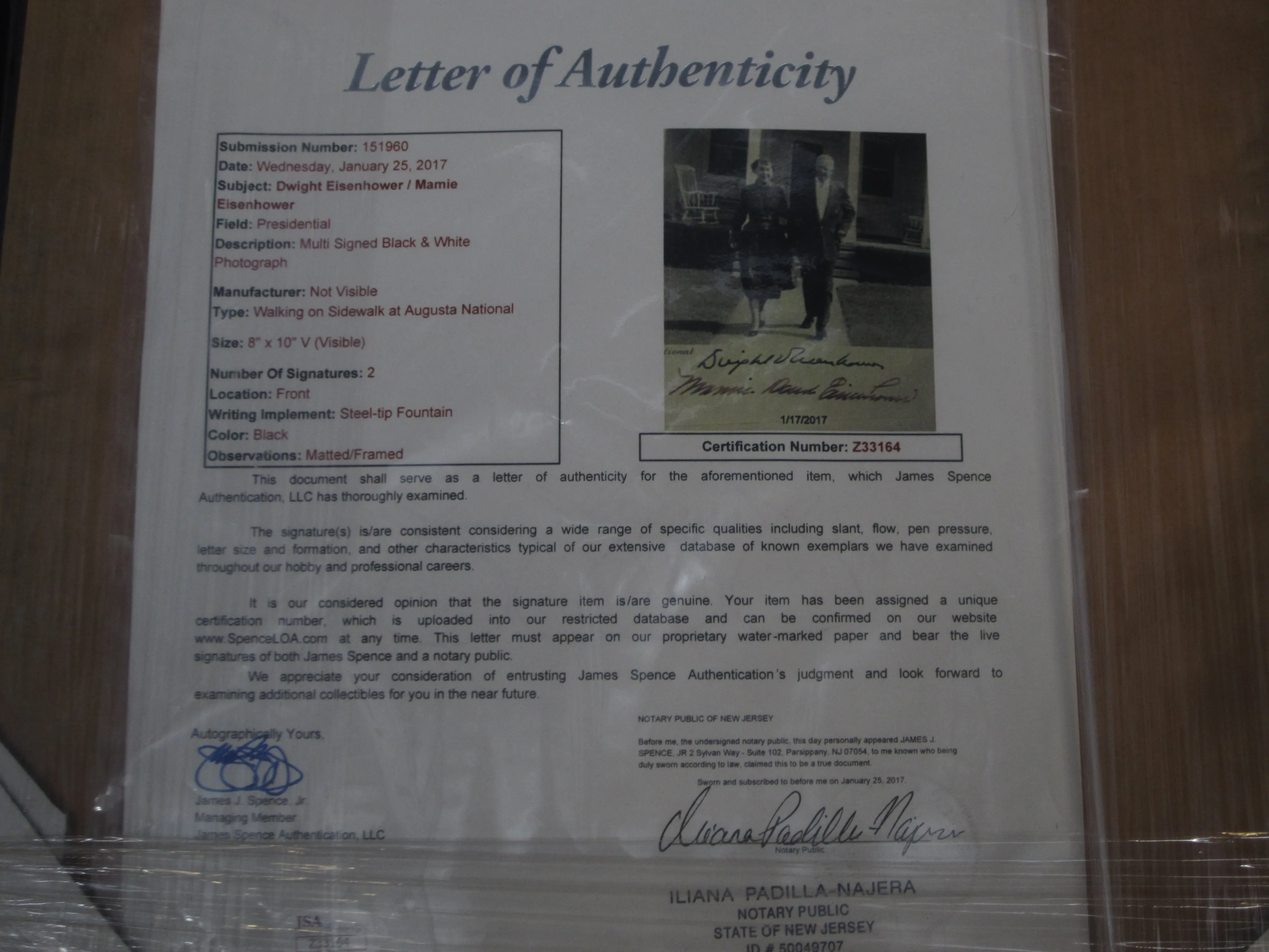United States 34th President Dwight Eisenhower & First Lady Mamie Eisenhower Dual Hand Signed Autographed 8x10 Photo Framed & Matted with JSA Full Letter COA
