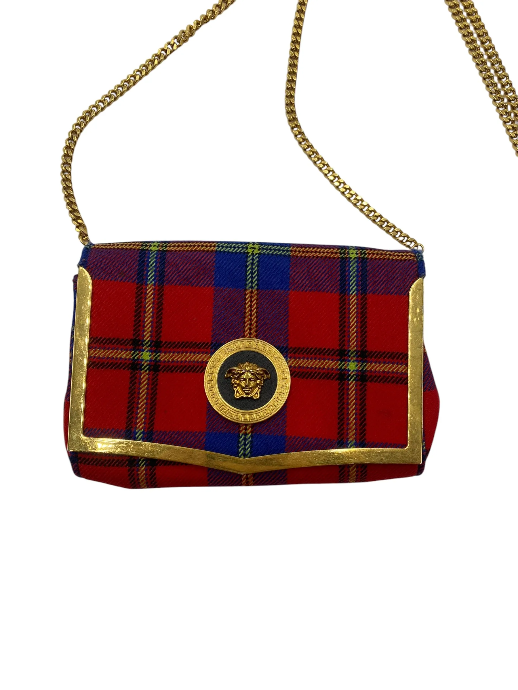 Versace Tartan Plaid Medusa Clutch on Chain