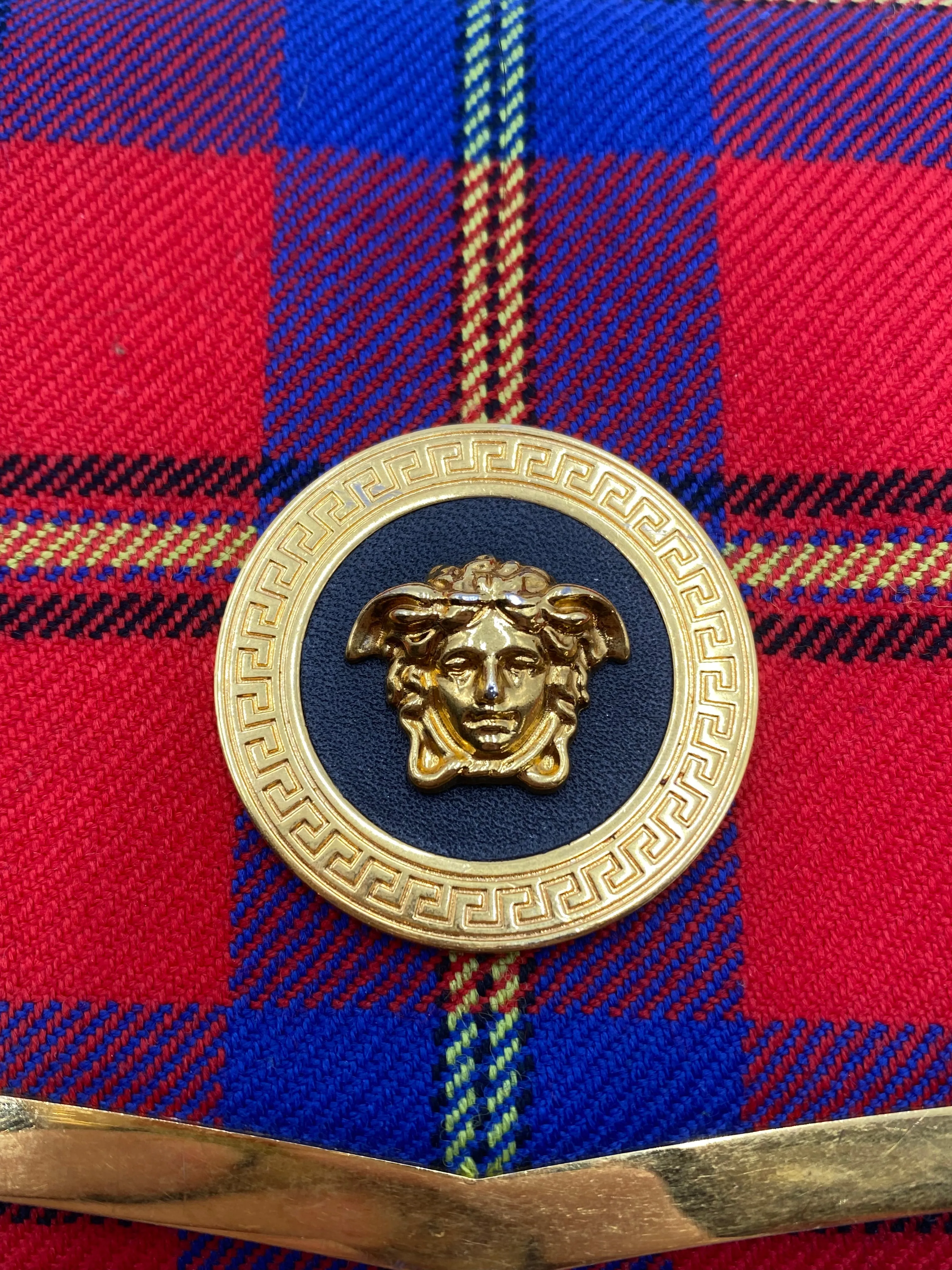 Versace Tartan Plaid Medusa Clutch on Chain