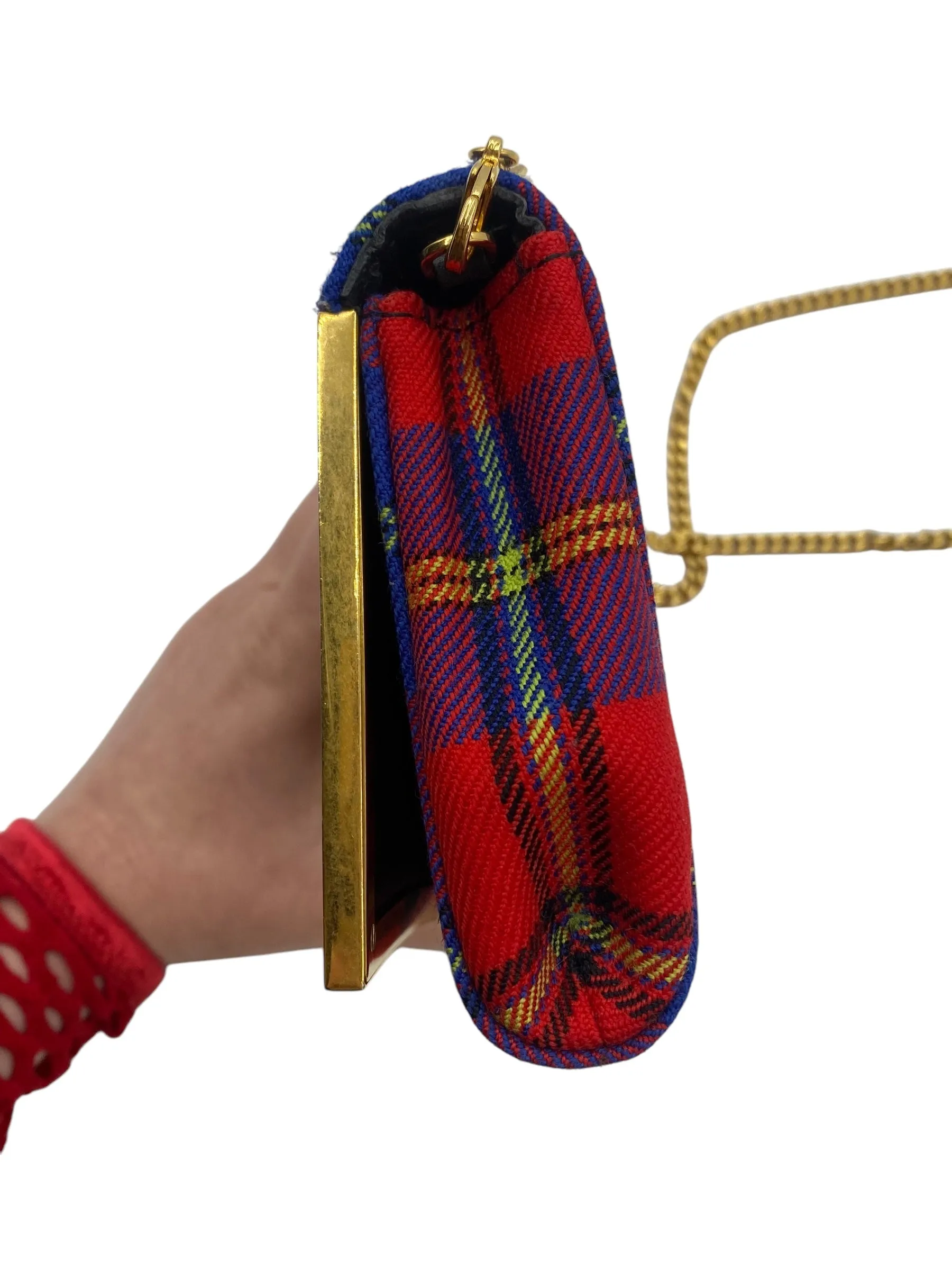 Versace Tartan Plaid Medusa Clutch on Chain