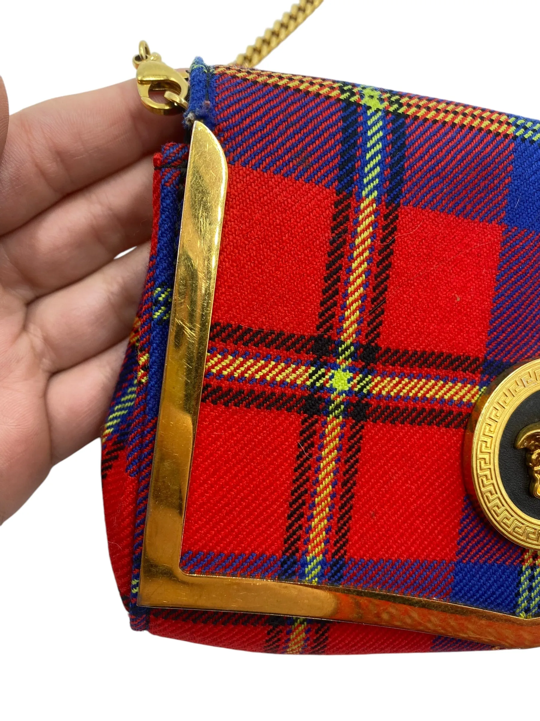 Versace Tartan Plaid Medusa Clutch on Chain